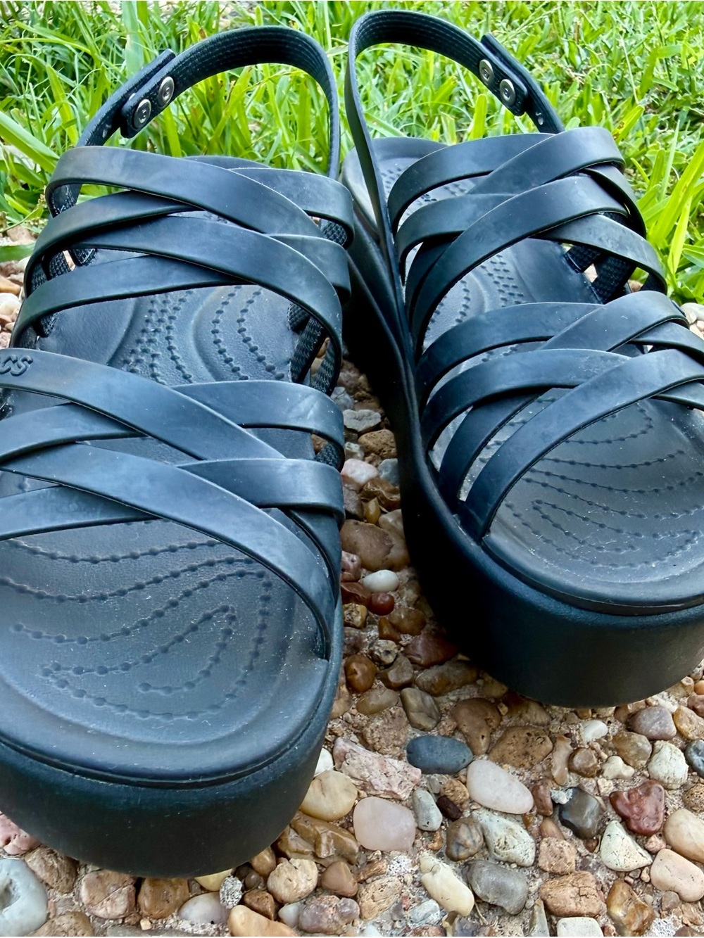 Crocs Brooklyn Strappy Low Wedge Sandals Black